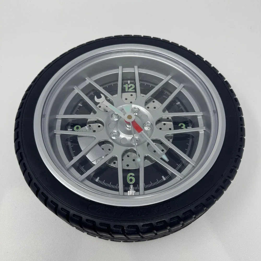 Tire Wheel‎ Wall Clock Sterling & Noble Glow In The Dark Automotive Decor Black